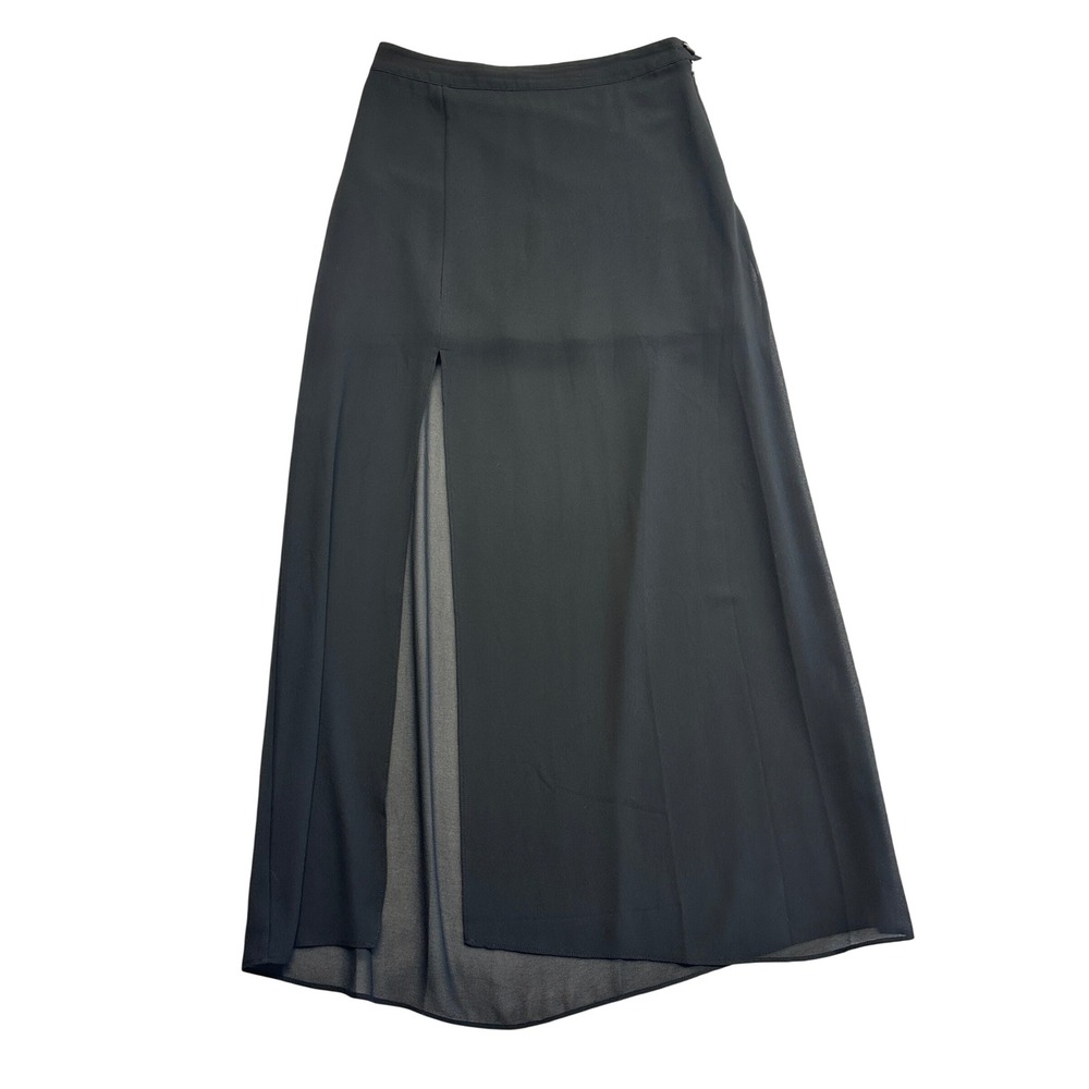 Forever 21 Black Sheer High Slit Maxi Skirt Side Zip Size Medium
